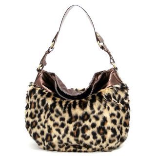 Fur Leopard Print Bronze Eliza Shoulder Bag Hobo Satchel Purse Handbag
