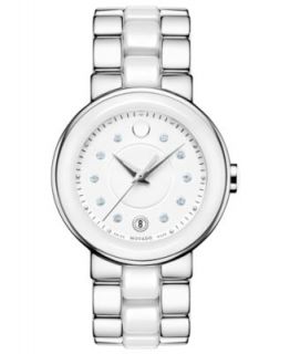 Movado Watch, Womens Swiss Cerena Diamond Accent White Ceramic and