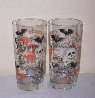 Libbey Glass Halloween 4 Spooky Cat Bat Tumblers Coolers Glasses
