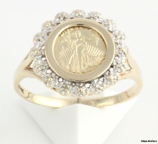 Eagle Copy Coin Genuine Diamond Ring   10k Yellow Gold Lady Liberty