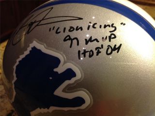 Barry Sanders Signed Lions Full Size Helmet w Inscriptions Schwartz
