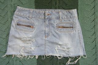 American Eagle Trashy Bleached Destroyed Denim Jean Short Mini Skirt