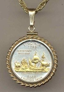Gold Silver Virginia Statehood Quarter Pendant Necklace