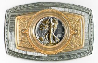 Gold on Silver Walking Liberty U.S. Half Dollar Whole Coin Belt Buckle