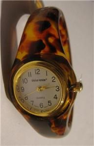 Lillian Vernon, vintage, Lucite, tortoise shell, bangle bracelet watch