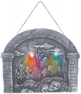 Hanging Light Up Tombstone Cemetery Plaque Halloween Decoration Prop