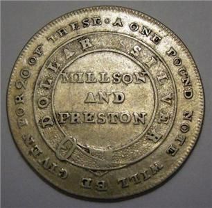 Token 19th Century Millson Preston Shilling 1812 Lincolnshire