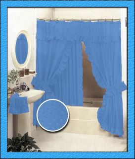New Double Swag Fabric Shower Curtain Set Light Blue Valance