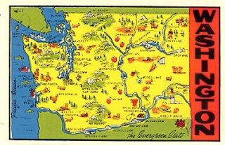 Vintage Washington State Evergreen Map Souvenir Travel Auto Water