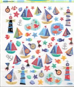 Sailboat Lighthouse Stickers w Silver Glitter Accents