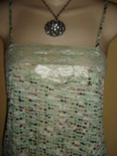 Lily White Mod Sea Foam Lace Print Cami Tunic Tank Top Shirt S