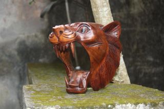 Lion Head Statue Bali Wood Carving Animal Art Original Sculpture