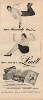 1955 Lindt Swiss Milk Chocolate Vintage Candy One Heavenly Taste Ad