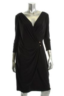 Jones New York New 3 4 Sleeve Grecian Wrap V Neck Little Black Dress