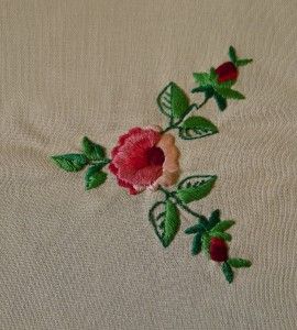 Vintage Hand Embroidered Linen Tablecloth 110 x 54