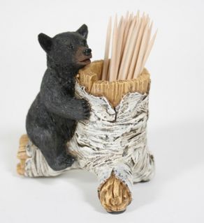 New Black Bear Cub on Birch Toothpick Holder
