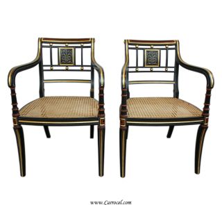 Pair of EJ Victor Accent Living Room Arm Cane Seat Chairs