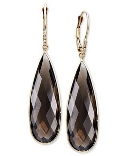 14k Gold Earrings, Smokey Topaz (24 ct. t.w.) and Diamond Accent Long