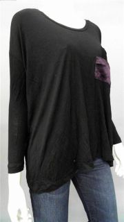 LNA Ladies Womens M Silk Knit Top Black Solid Long Sleeve Shirt Blouse