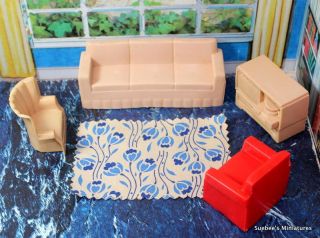 Dollhouse Furniture TRADITIONAL CLASSIC LIVING ROOM SET w/RUG 1/2