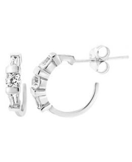 Brilliant Sterling Silver Earrings, Cubic Zirconia Three Station J