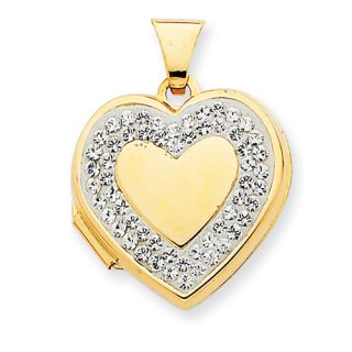 New Beautiful Polished 14k Yellow Gold Heart White Crystal Border 18mm