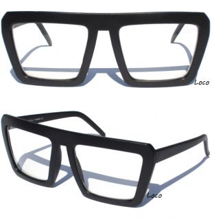 Flat Top Clear Lens Glasses Matte Black Frame Hipster Nerd Retro