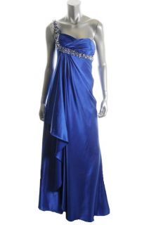 LM Collection by Mignon New Blue Faux Wrap Embellished 1 Shoulder