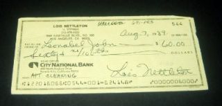 Inventory Clean Out Actress Lois Nettleton Hand Signed Check D 2008