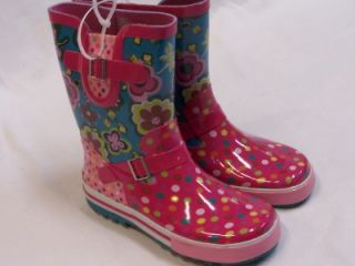 Aqua Stop Big Girls Rain Boots Floral Garden Dots Pink Blue Size 3 New