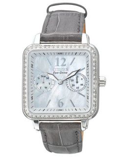 Citizen Watch, Womens Eco Drive Silhouette Crystal Gray Leather Strap