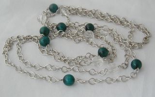 Vintage Long Green Glass Bead 2 Strand Necklace
