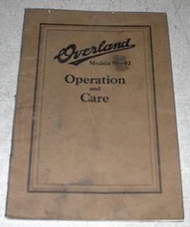 Overland Operation and Care Willys Overland 1924 Model