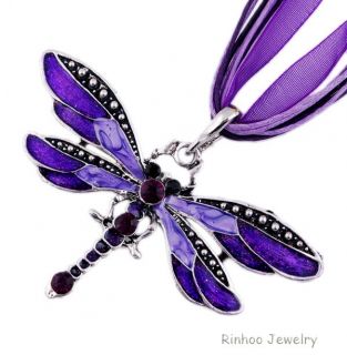 Fashion Dragonfly Charms Women s Long Necklace Alloy Enamel W21429