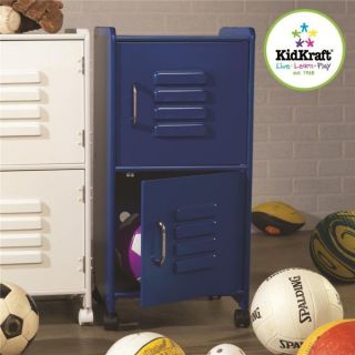 KidKraft Medium Kids Wood Storage Locker w Wheels Blue 14323