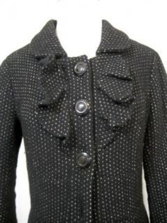 Anthropologie Womens Black Ruffled Wool Swing Peacoat Coat Jacket sz 6