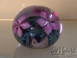 Pretty David Lotton Art Glass Pink Clematis Paperweight