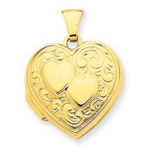 New Beautiful Polished Back 14k Yellow Gold Double Heart Locket