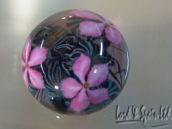 Pretty David Lotton Art Glass Pink Clematis Paperweight