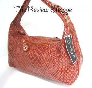 Jessica Simpson Red Coral Patent Leather Textured Hobo Handbag