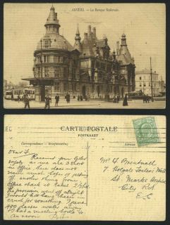 Anvers Old Postcard Banque Nationale National Bank Tram