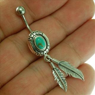 Silver Native American Belly Button Navel Ring Turquois