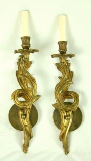 Vintage Pair French Louis XIV Style Bronze Wall Sconces