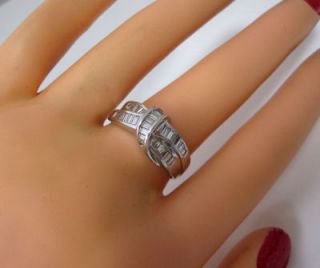 00C Quality Baguette Diamond Love Knot 14k White Gold Bow Ring