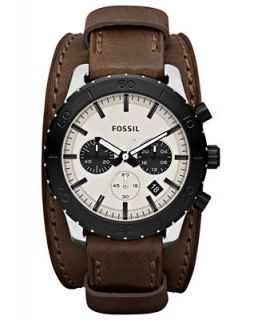 Fossil Watch, Mens Chronograph Keaton Brown Leather Double Pad Strap