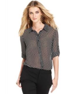 INC International Concepts Top, Long Sleeve Striped Shirt   Womens