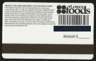 LOWES FOODS Grocery Collectible No Value Gift Card   CAKE   Buy 6 Ship
