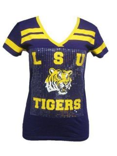 LSU Tigers Louisiana State Ladies Jersey Style Sequin T Shirt