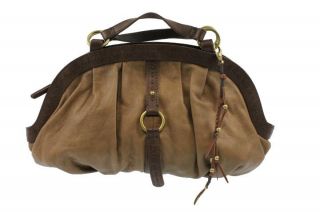 Lucky Brand Taupe Leather Contrast Trim Satchel Handbag Medium BHFO