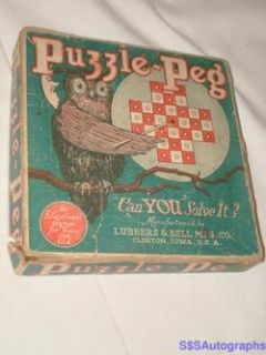 RARE Antique Vtg 1924 Owl Puzzle Peg Wooden Board Game